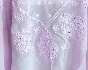 Lavender Chikankari Dupatta with Mukaish / Free Shipping in US