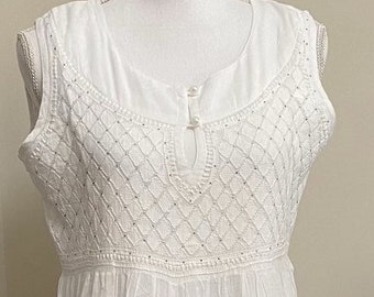 White Chikankari Sleeveless Dress on Pure Cotton/Free Shipping in US