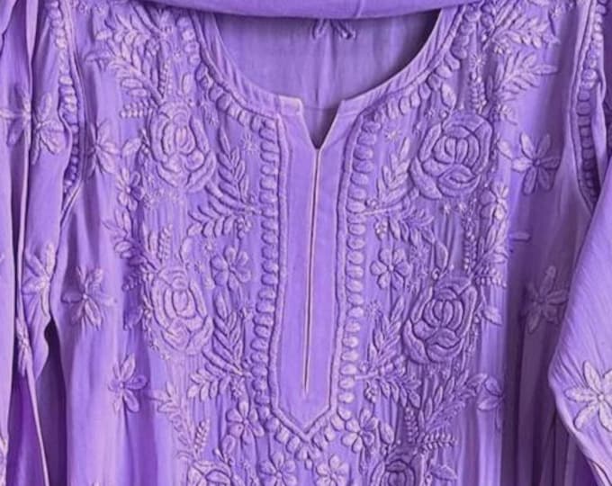 Lavender Kurta and Dupatta Set /Lucknow Chikanakri / Free Shipping in US