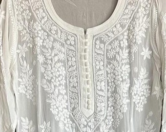 White Chikankari Kurta / Fine Georgette/ FREE SHIPPING in US