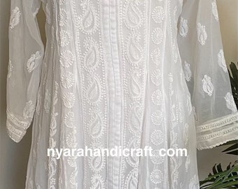 Lucknow Chikankari White Anarkali /Length: 45 inches / liner included / FREE SHIPPING in US