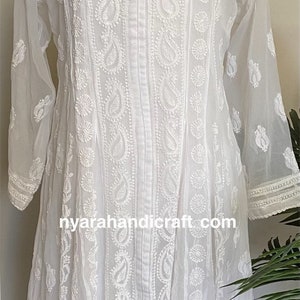 Lucknow Chikankari White Anarkali /Length: 45 inches / liner included / FREE SHIPPING in US