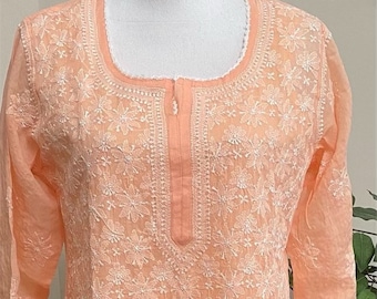 Lucknow Chikankari Kurta on soft cotton/ Liner Included/ Free Shipping in US