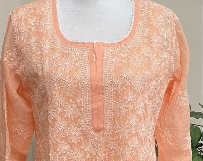 Lucknow Chikankari Kurta on soft cotton/ Liner Included/ Free Shipping in US