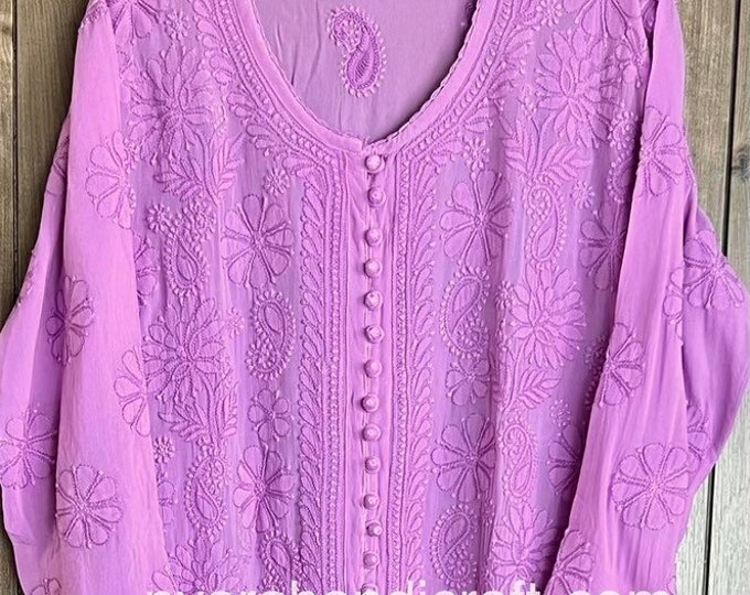 Lavender Lucknow Chikankari Fine Georgette Kurta / Free Shipping In US