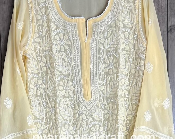 Lucknow Chikankari Georgette Kurta  / Liner included/ Free Shipping in US
