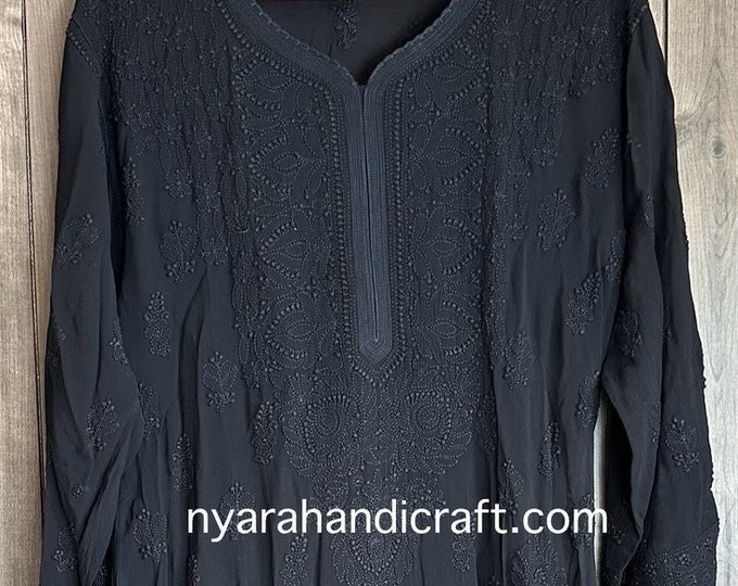 Lucknow Chikankari Black Kurta / Fine Georgette/ FREE SHIPPING in US