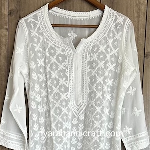 Lucknow Chikankari White Kurta on Georgette / FREE SHIPPING in US