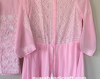 Set of pink Chikankari kurti dhoti style and pants/ Free Shipping