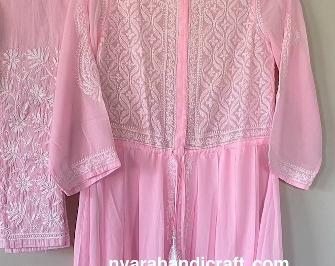 Set of pink Chikankari kurti dhoti style and pants/ Free Shipping