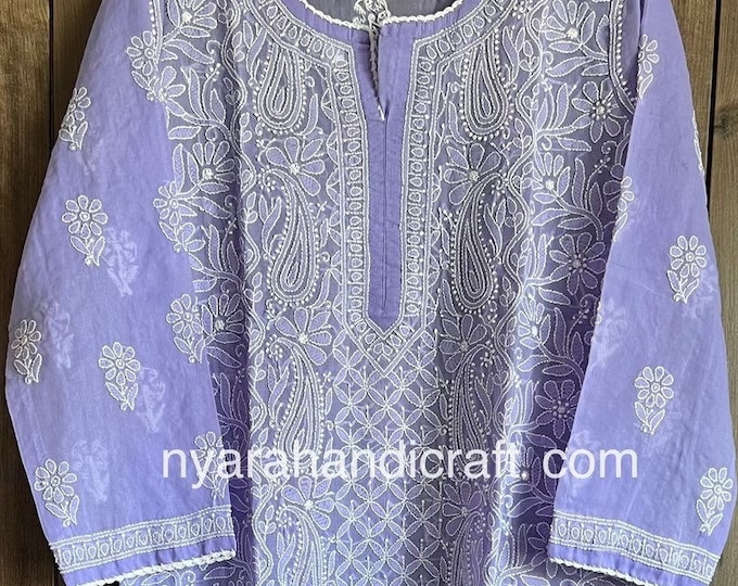 Lucknow Chikankari Kurta Tunic/Soft Cotton / Liner included/Free Shipping in US
