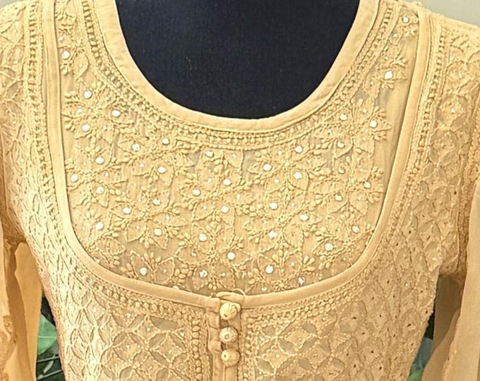 Lucknow Chikankari Beige Georgette Anarkali /Free Shipping in US