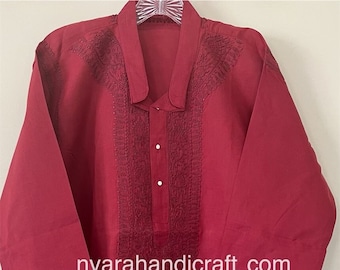 Men's Maroon Cotton Kurta Chikankari /Free Shipping in US