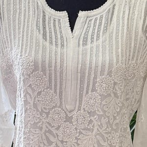 Kurta blanca de georgette fina Lucknow Chikankari / ENVÍO GRATIS en EE. UU.