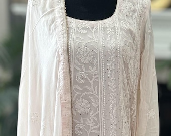 Chikankari Anarkali and Dupatta / Fine Georgette / CUSTOMIZABLE/ Free Shipping in US