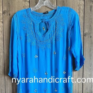 Lucknow Chikankari Blue Kurta on Georgette / Liner included/ Free Shipping in US