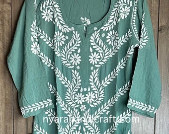 Chikankari Kurta on Modal Cotton / Hand embroidered /Free Shipping in US