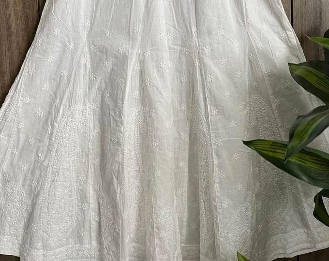 Chikankari Pure Cotton White Palazzo Lined / One Size / Free Shipping in US