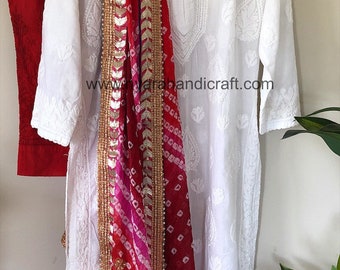 Lucknow Chikankari Suit//Peach Georgette Kurta with Cotton Embroidered Pants//Size Small for bust size 34 inches 38
