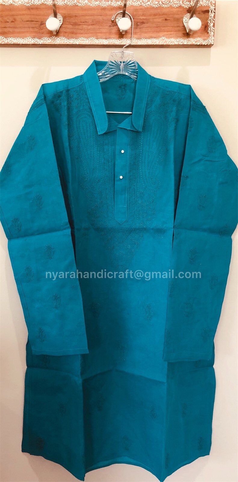 Turquoise/Blue Striped Lightweight Collarless Grandad Shirt Kurta sizes upto 5XL 