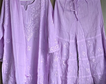 Girls Soft Modal Cotton Lavender Kurta Palazzo Set / Free Shipping in US