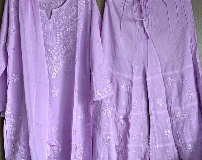 Girls Soft Modal Cotton Lavender Kurta Palazzo Set / Free Shipping in US