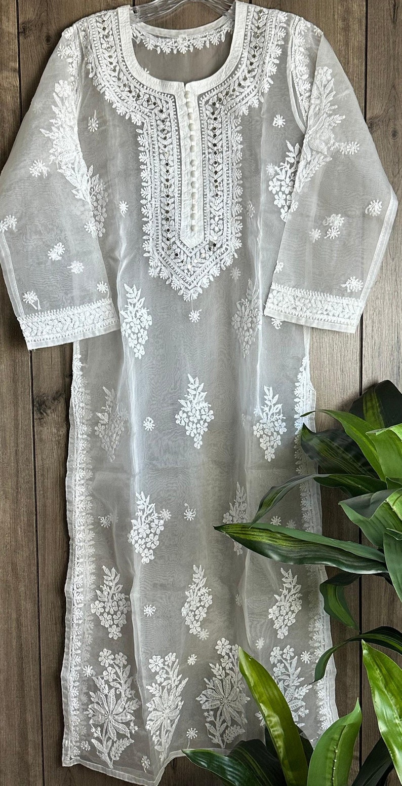 Lucknow Cloth Pattern Lucknow Chikankari White Organza Kurta Organza /includes Liner/free ...