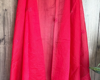 Chikankari Red Kota Cotton Net Dupatta / Scarf / Shawl /Free Shipping in US