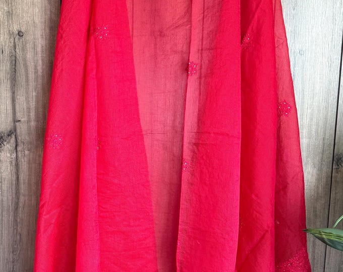Chikankari Red Kota Cotton Net Dupatta / Scarf / Shawl /Free Shipping in US