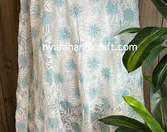 Lucknow Chikankari White Dupatta on Georgette /Free Shipping in US