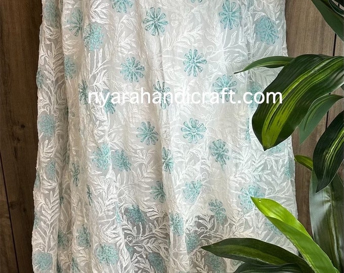 Lucknow Chikankari White Dupatta on Georgette /Free Shipping in US