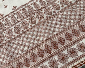 Cream Chikankari Saree on Cotton Super Net  / Fall and petticoat included/ Free Shipping in US