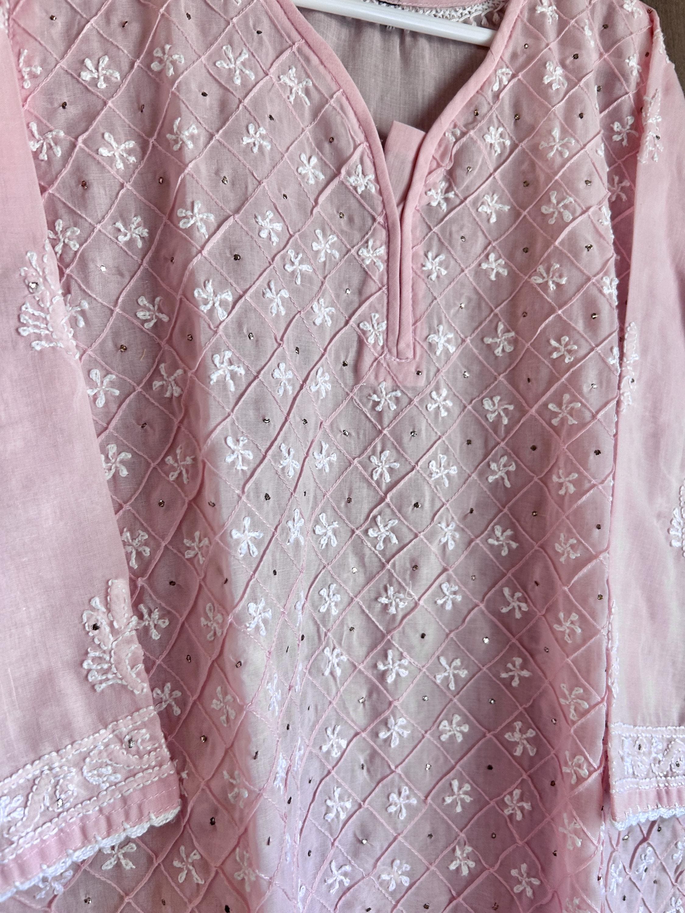 女の子用ピンククルタパラッツォセット / ムカイシュ付きソフト