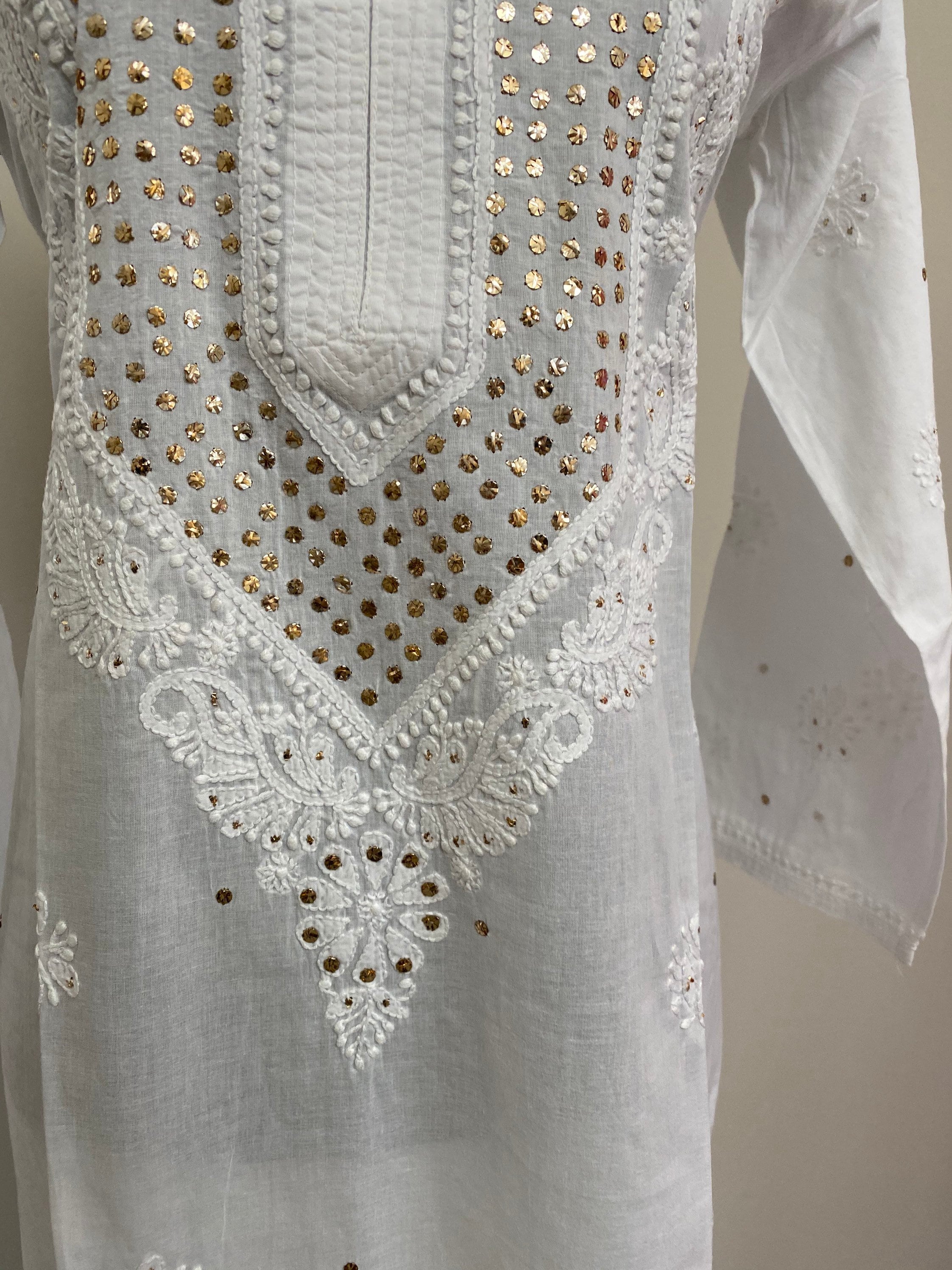 Chikankari White Pure Cotton Kurta with Mukaish/Free Shipping | Etsy