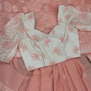 Feather Soft Peach Chikankari Cotton Saree / Fall and Petticoat included/ Free Shipping