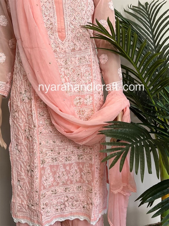 chikankari suit with gota patti