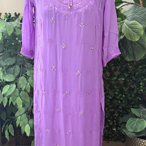 Lucknow Chikankari Lavender Kurta on Georgette / Liner included/ Free Shipping in US