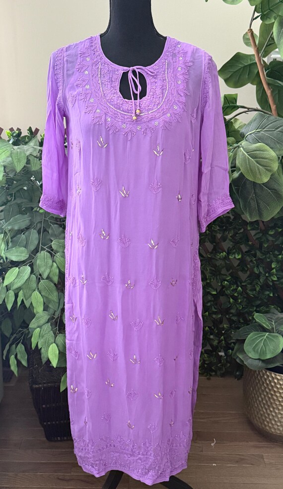 Lucknow Chikankari Lavender Kurta On Georgette / Liner INCLUDED/ in US