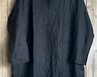 Chikankari Short Black Kurta, Blouse  / Hand Embroidered / Liner Included /Free Shipping in US