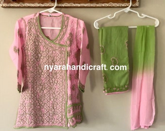 Kids-wear Chikankari Pure Cotton Kurta Palazzo for Girls/ Free Shipping in US