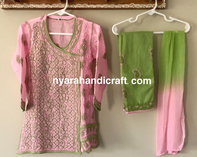 Kids-wear Chikankari Pure Cotton Kurta Palazzo for Girls/ Free Shipping in US