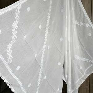 Lucknow Chikankari White Pure Cotton Dupatta / Scarf /Free Shipping in US