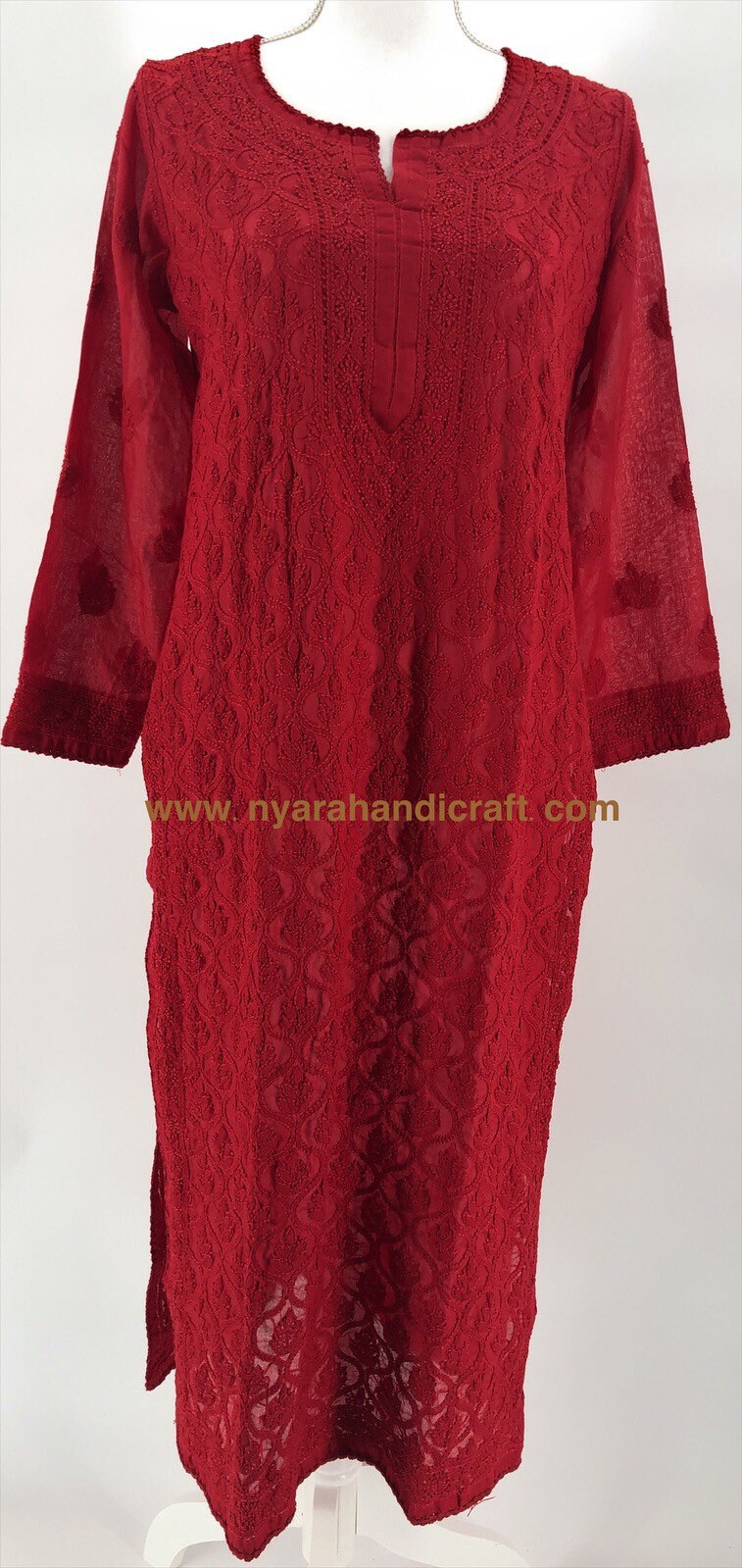 Lucknow Chikankari Red Kurti on soft cotton /Liner Included/ Free ...