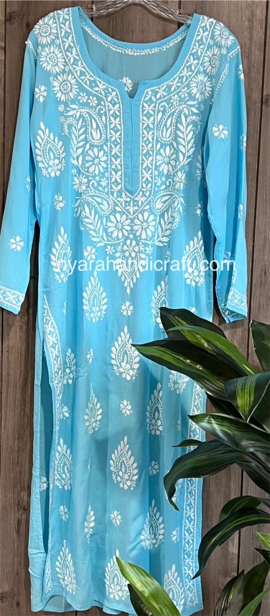 BLUE CHIKANAKARI MUSLIN KURTA