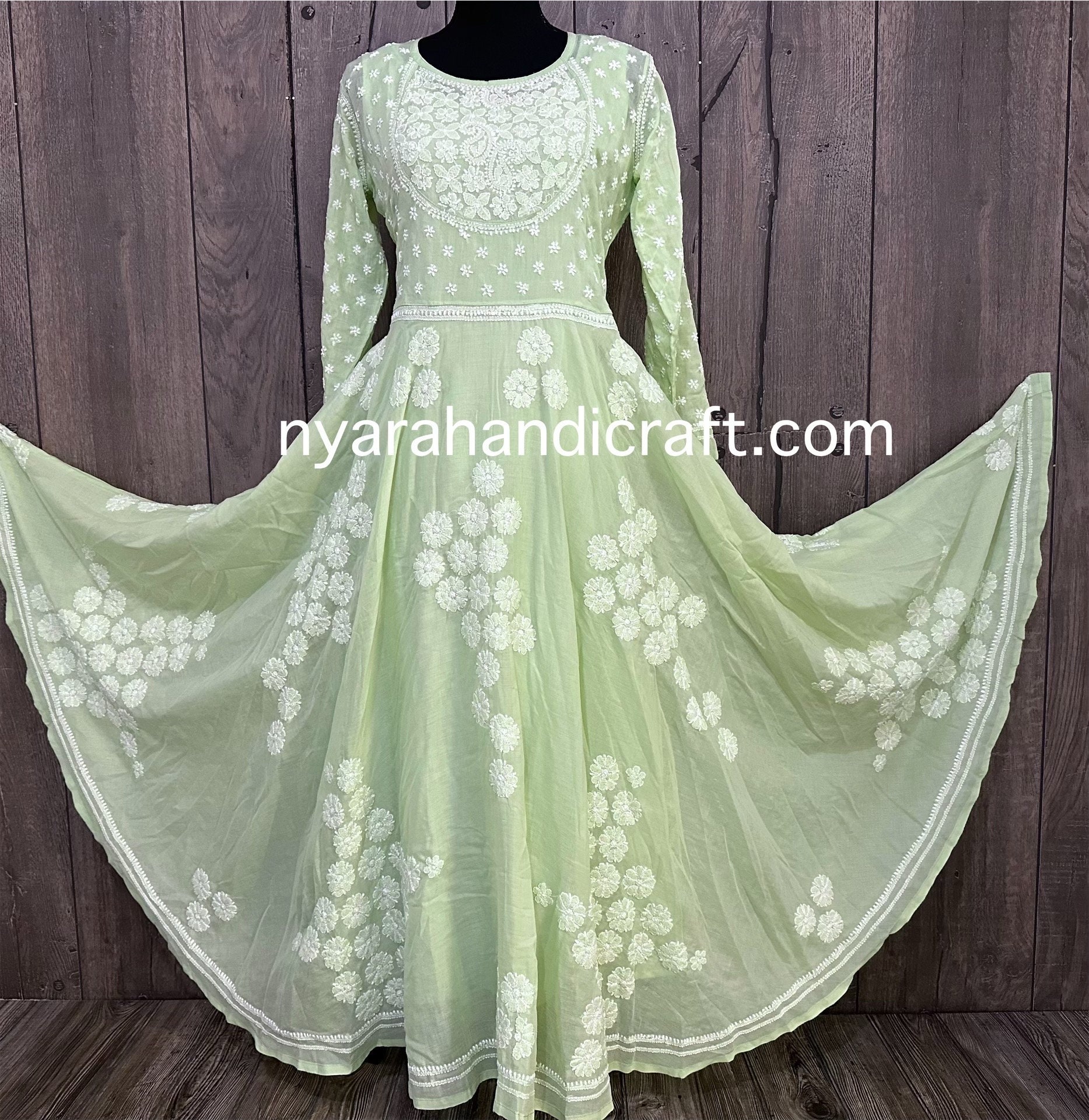 Myaara Lime Green Ethnic Anarkali Set with Organza Dupatta & Gota-work