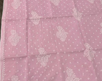 Pink Chikankari Cotton Saree / Fall and Petticoat included/ Free Shipping