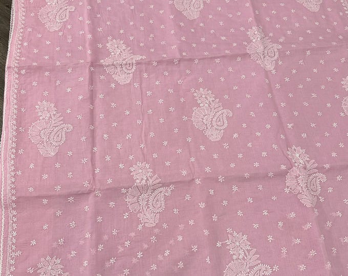 Pink Chikankari Cotton Saree / Fall and Petticoat included/ Free Shipping