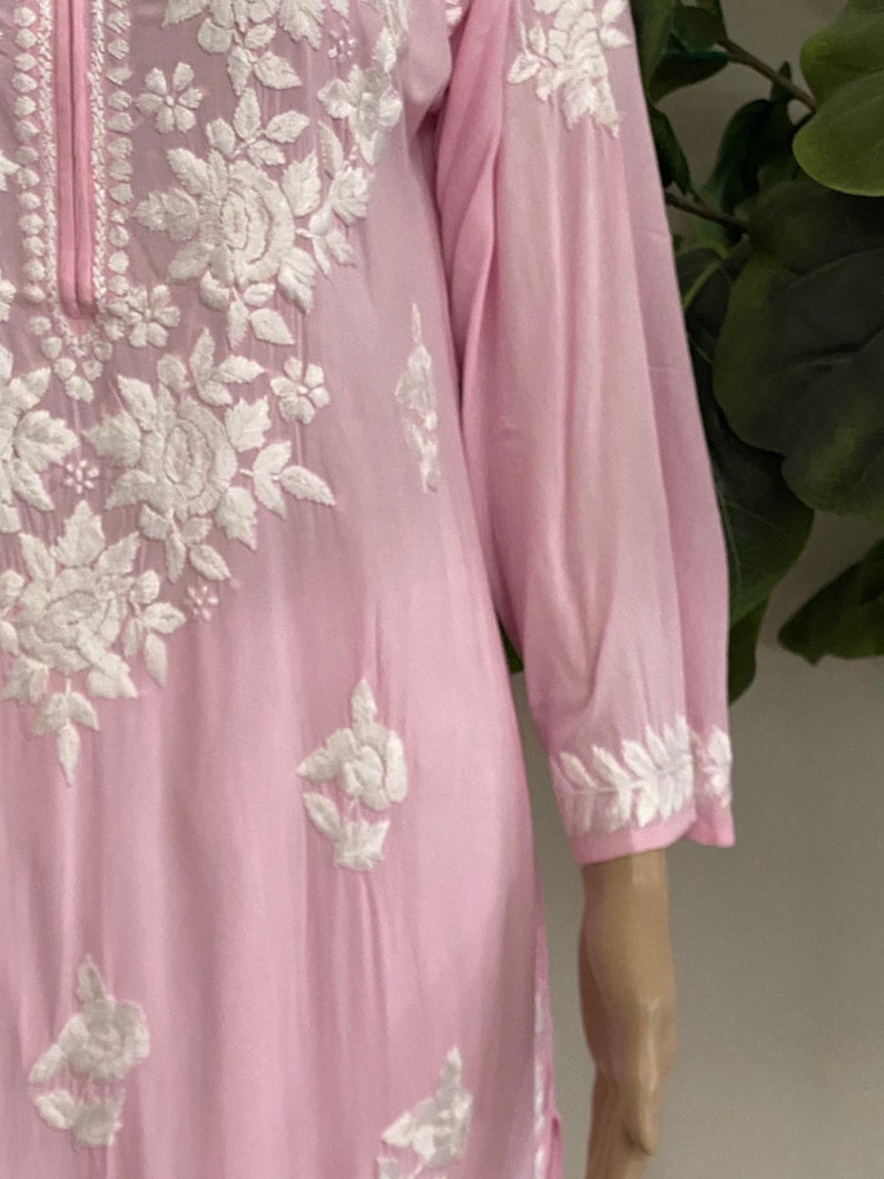Pink Chikankari Kurta Soft Modal Cotton Hand embroideredFree Shipping in US