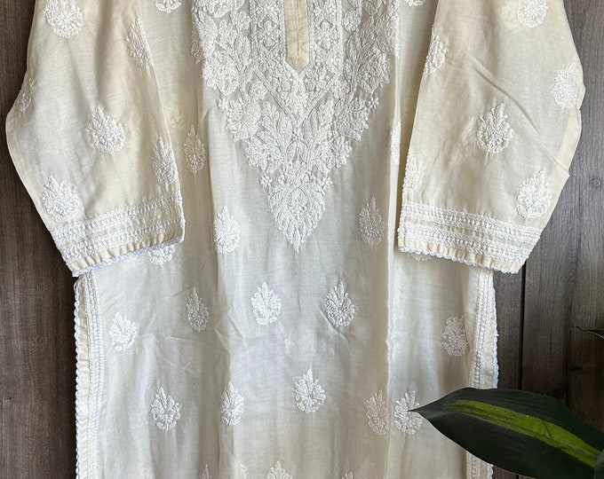 Lucknow Chikankari Light Beige Kurta /Soft Cotton / Liner included/Free Shipping in US