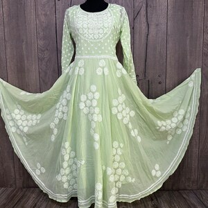 Sage green printed drape  anarkali set